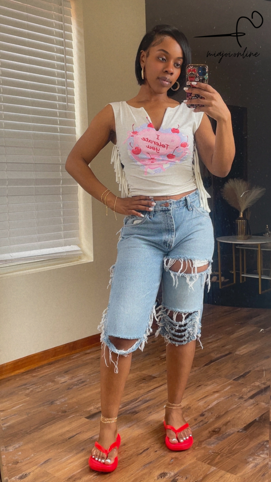Distressed Denim Capris